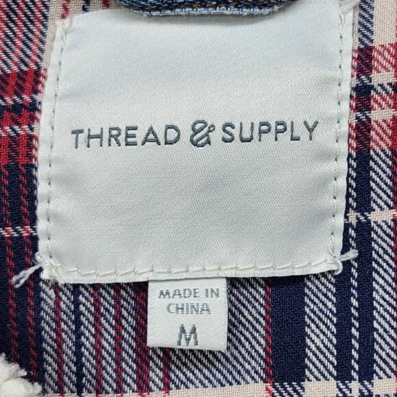 Thread & Supply Jacket Womens M Denim Flannel Lined Sherpa Collar Trucker Casual - Picture 7 of 12